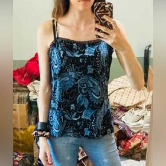 90s/Y2K Blue and Black Paisely Cami Top - Picture 2 of 3